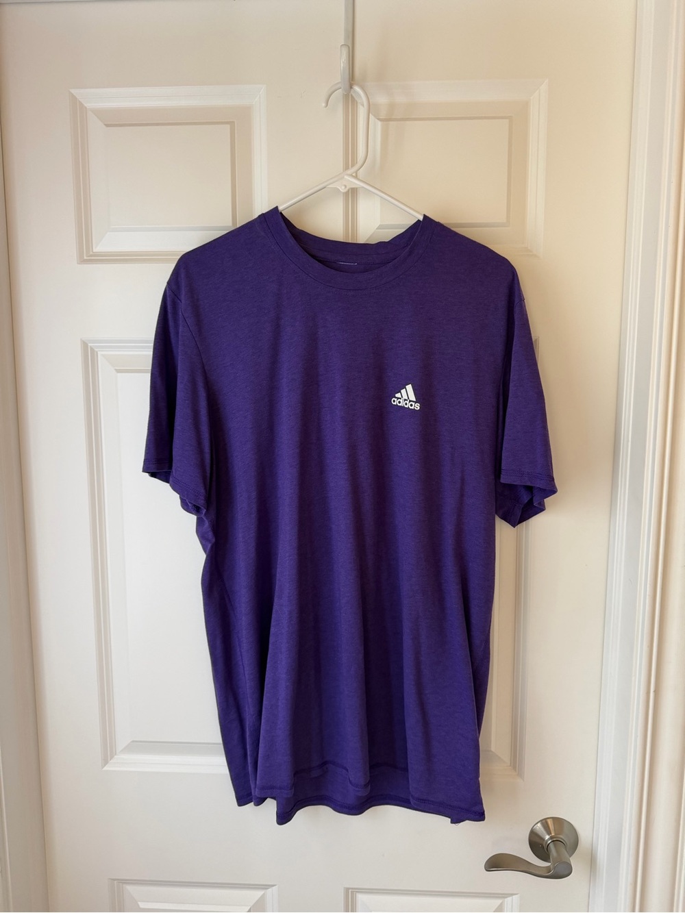 adidas Men's Purple Crew Neck Short Sleeve Training Tee with White Logo Large